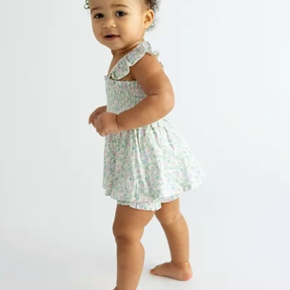 NWT Posh Peanut Prairie Floral Smocked Babydoll Bummie Set 18-24M - Picture 4 of 7